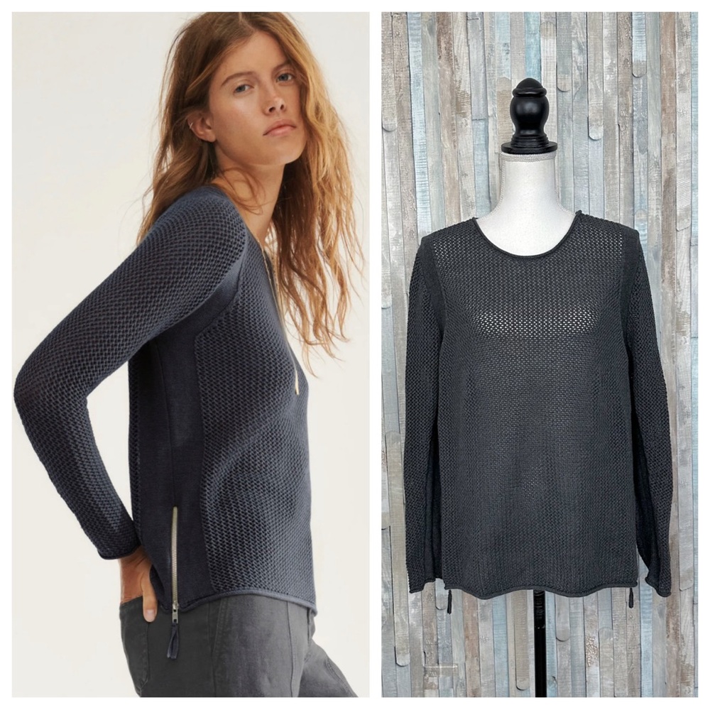 Wrap London 14 Gray 100%‎ Organic Cotton Knit Pullover Mesh Stitch Sweater Top